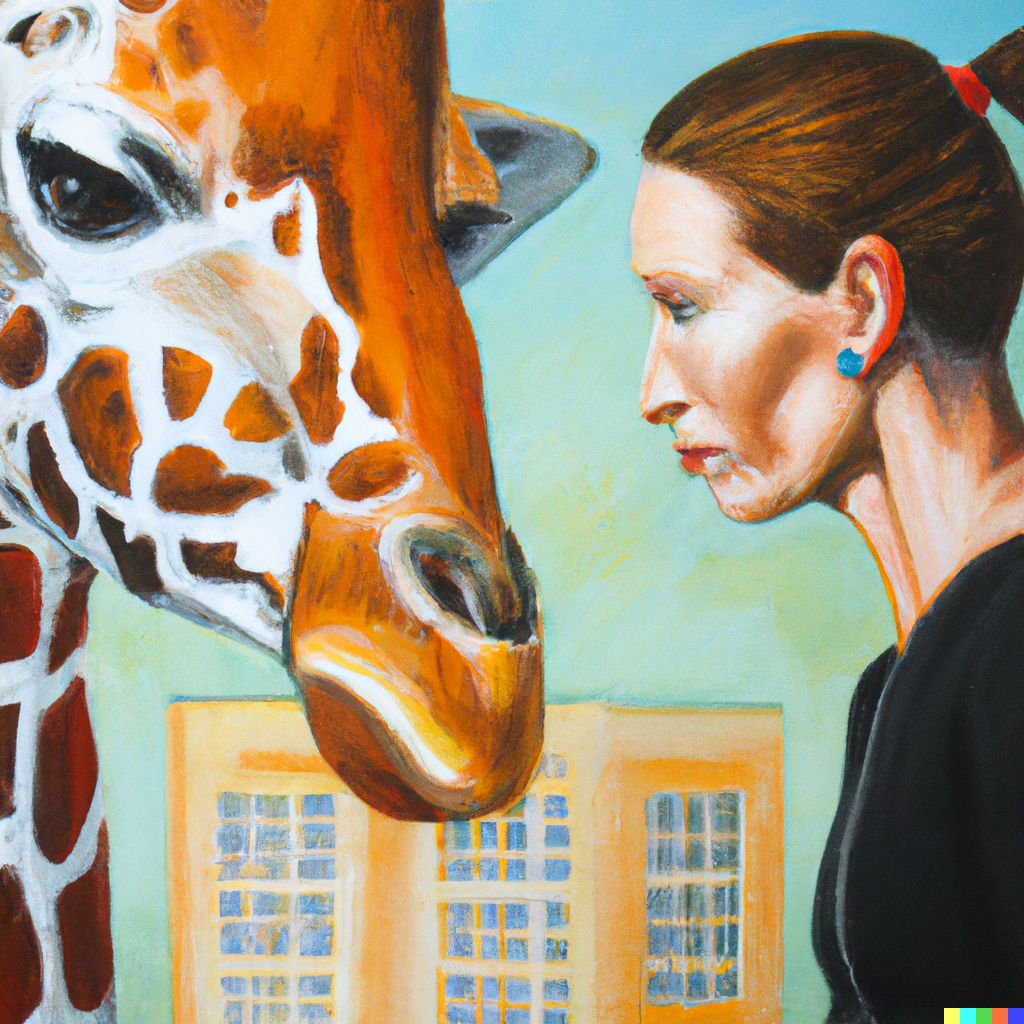 Human and a Giraffe spines painting